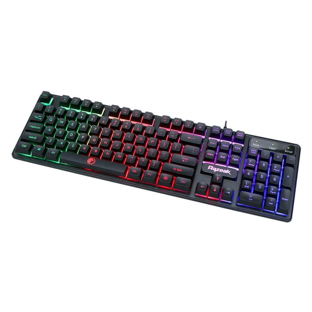 Razeak 104 Keys ABS Keycaps Laser Carving Layout USB Rainbow Luminous Multimedia Wired Gaming Keyboards for PC Laptop