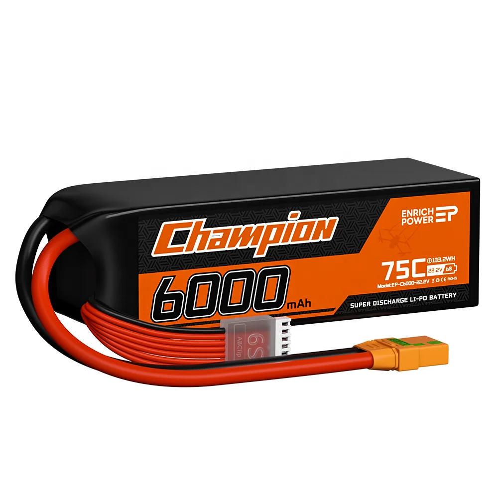 EP 22.2V 6S Lipo Battery 6000mAh 75C Lipo Battery with XT90S for RC Quadcopter Drone and FPV Model