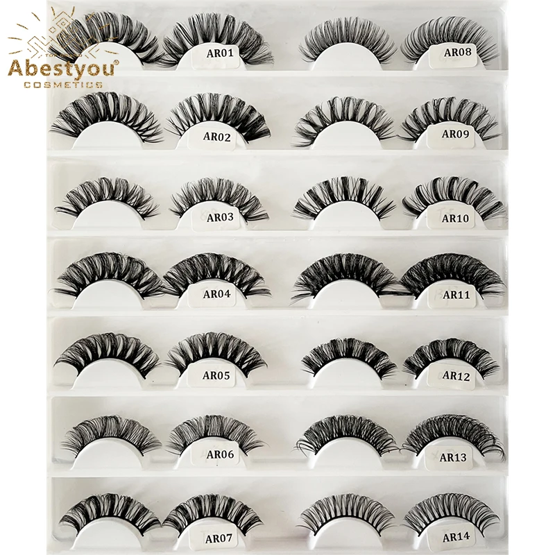 Abestyou eyelash extensions d curl strip eyelashes Custom packaging Russian Volume Faux Mink Strip Lash Russian strip lashes