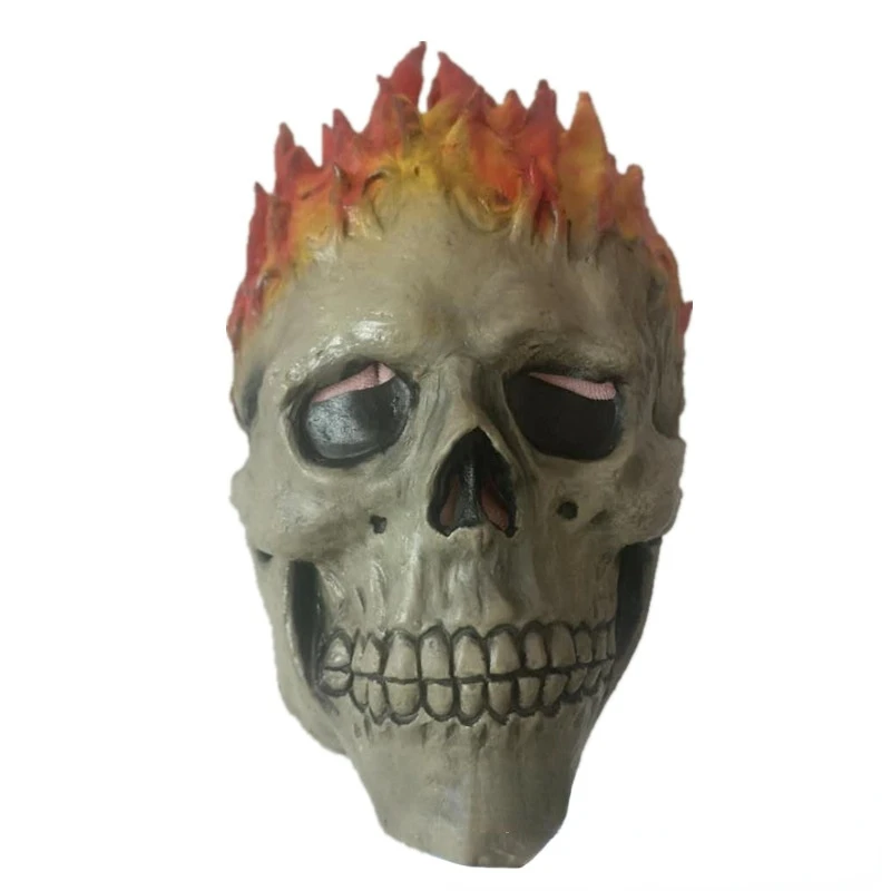 Ghost Rider Mask Cosplay Latex Mask Skeleton Red Flame Fire Man Creepy Full Head Adult Props Party