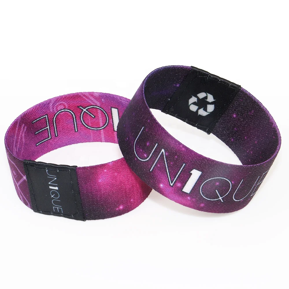 
Unique design custom logo sublimation printing elastic wristband with fabric label 