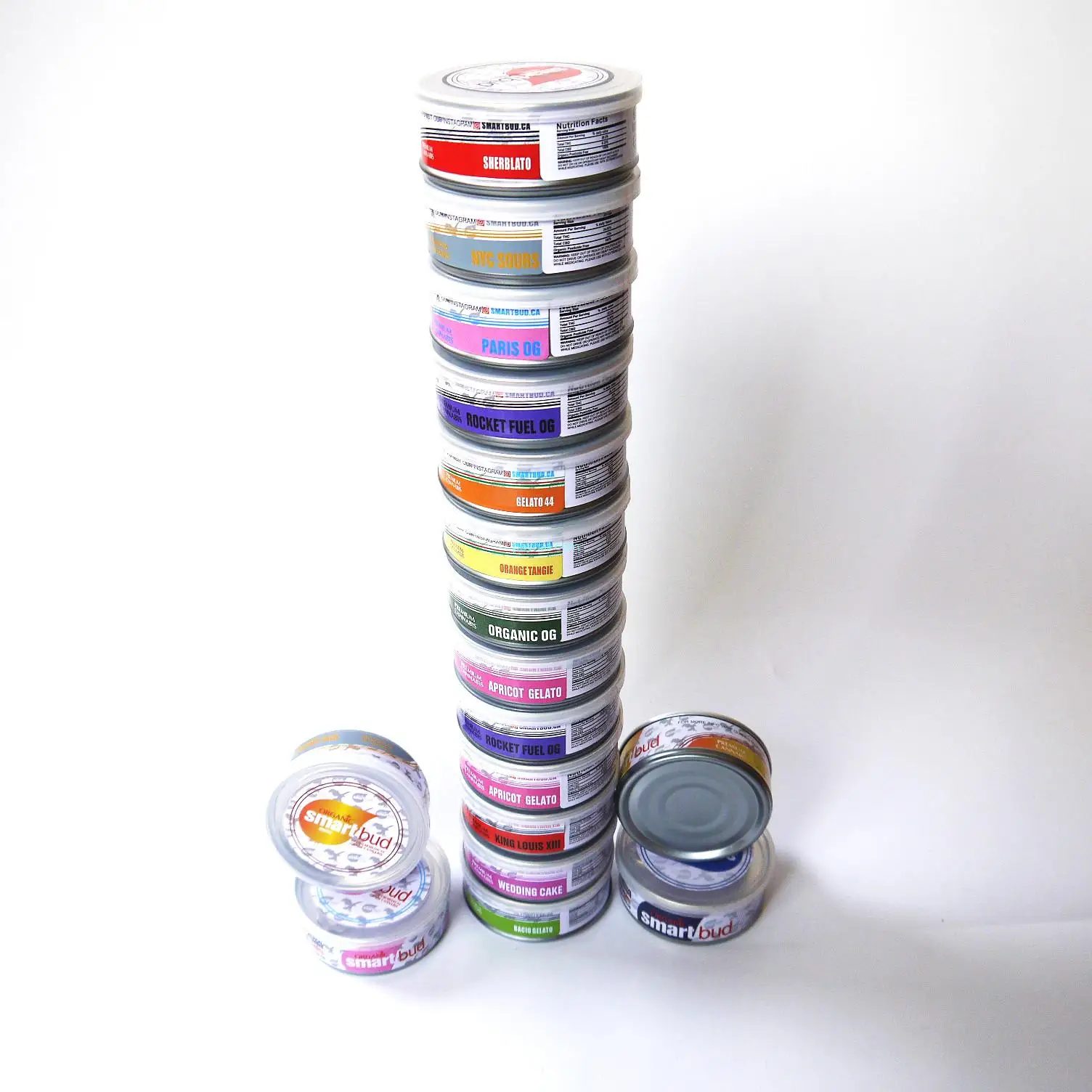 
Top quality Newest flavors smart bud can cali smell proof tins with plastic top 