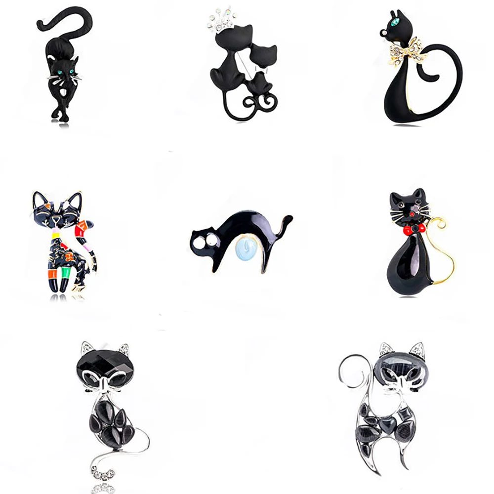 Women Cute Elegant Black Cat Brooch Jewelry Gift