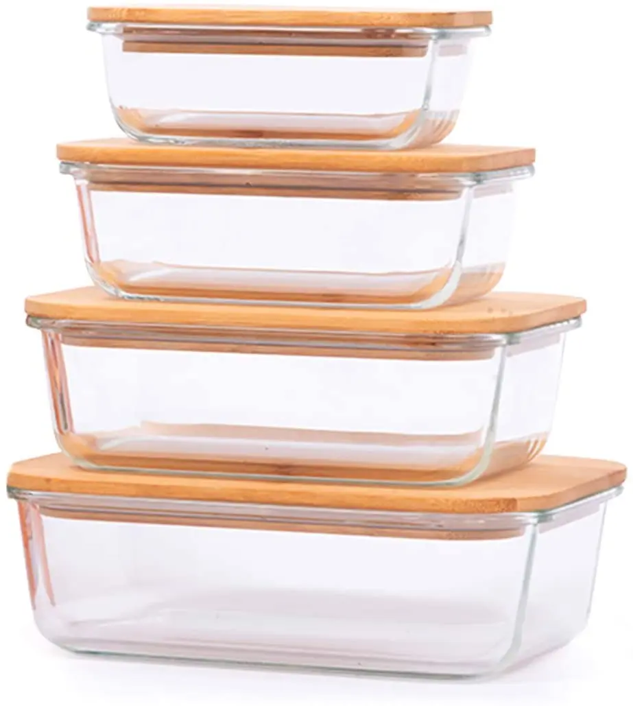 kitchen containers glass storage Meal Prep Ecofriendly Containers Custom LOGO Glass Food Storage Containers With Bamboo Lids