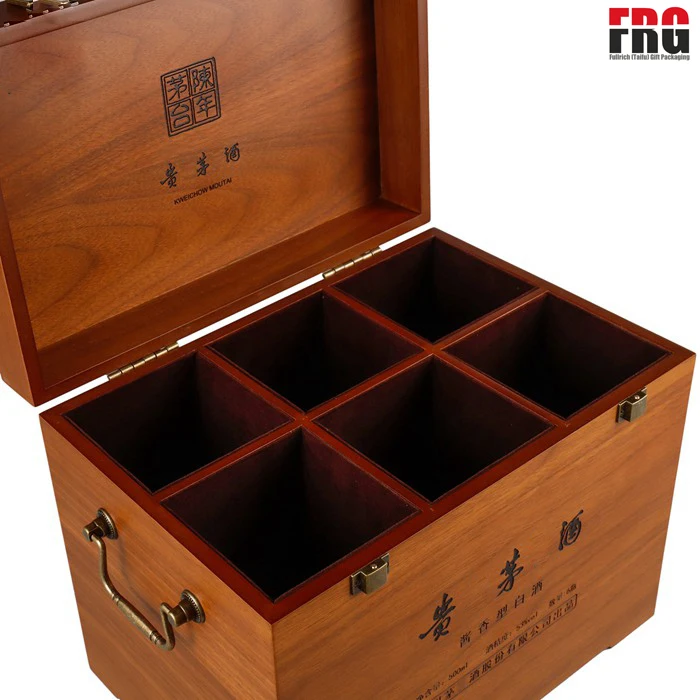 wholesale custom 6 bottle box portable MDF wood wine box with metal handles OEM & ODM