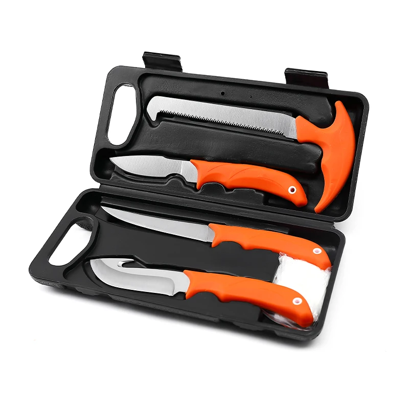 Комплект из 4 предметов на открытом воздухе поле для морозильной камеры охоты обработки Набор ножей кишки-крюк Скиннер нож обвалочный Нож филейный нож мясника