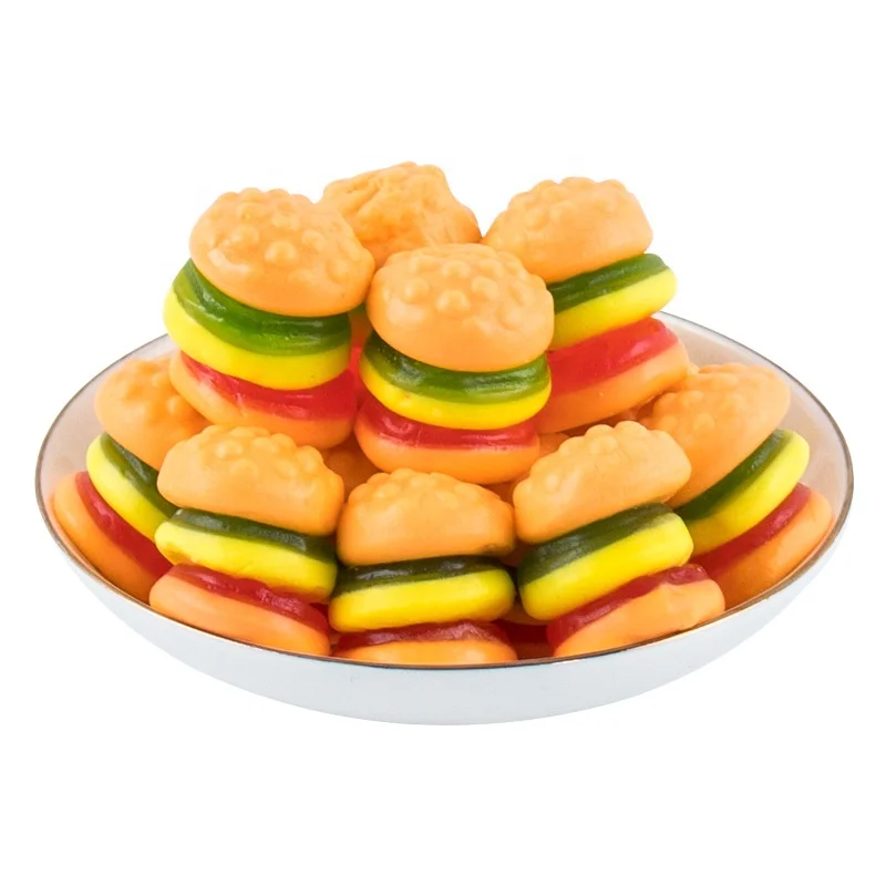 Custom Logo Caramelo Sour Sweet Fruit Burger Jelly Soft Giant Gummy Candy Halal