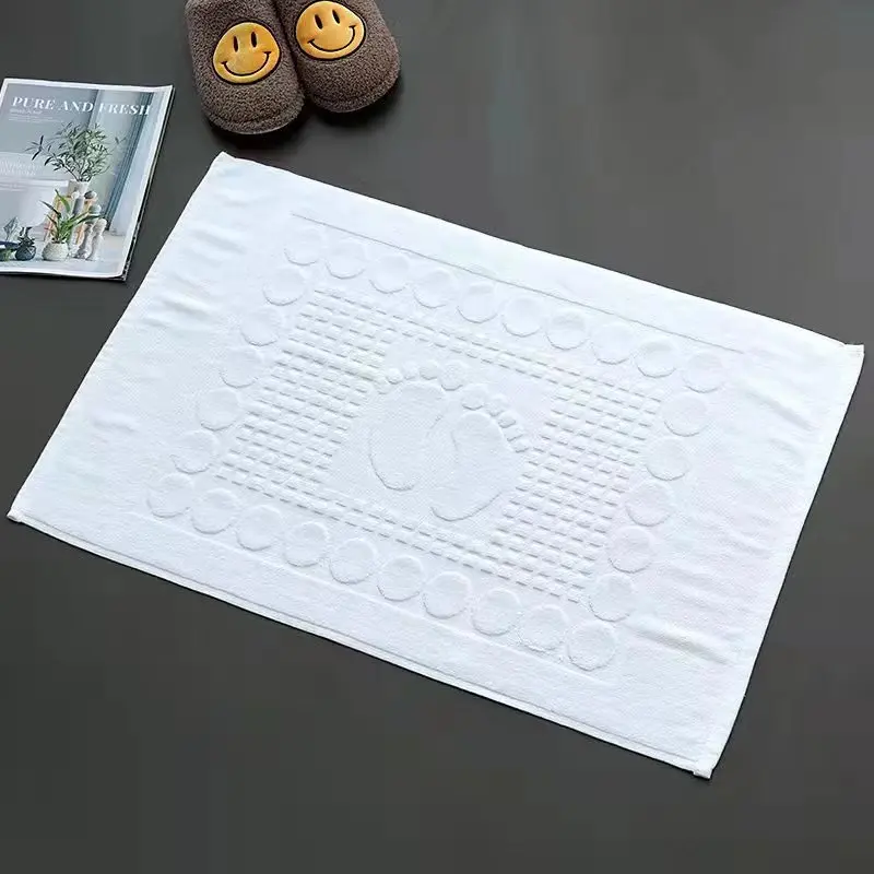 Customized hotel white cotton bathroom non-slip thick absorbent bath mat