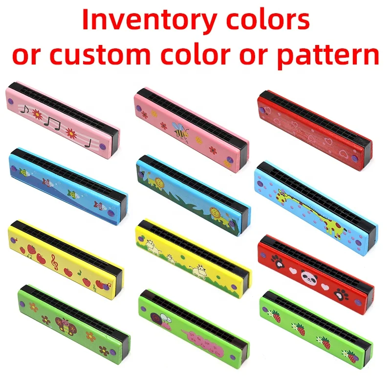 Mouth Organ Wooden Blues Harmonica 16 Holes Double Row Wooden Chromatic Harmonicas Children Early Education Musical Instrument