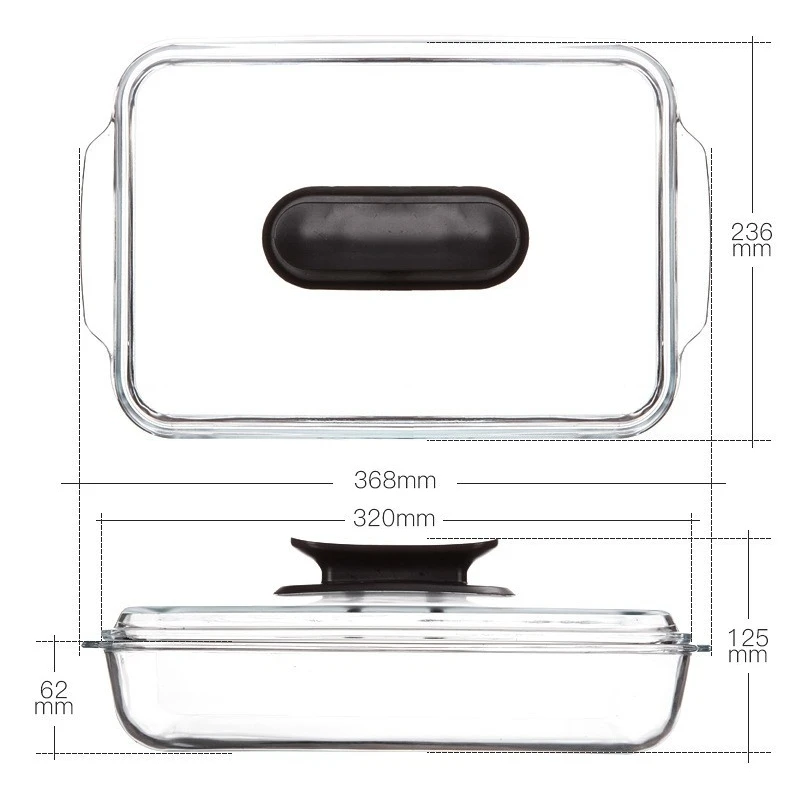 Wholesaler 3.0L Rectangle Tempered Glass Baking Dish Easy Grip Handle Oval Glass Bakeware Glass Casserole Dish with Lid