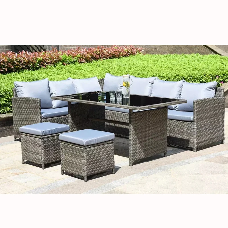 AJUNION 9 Piece Wicker Outdoor Furniture Rattan Sofa Set PE Wicker Woven Garden Set Rattan Sofa