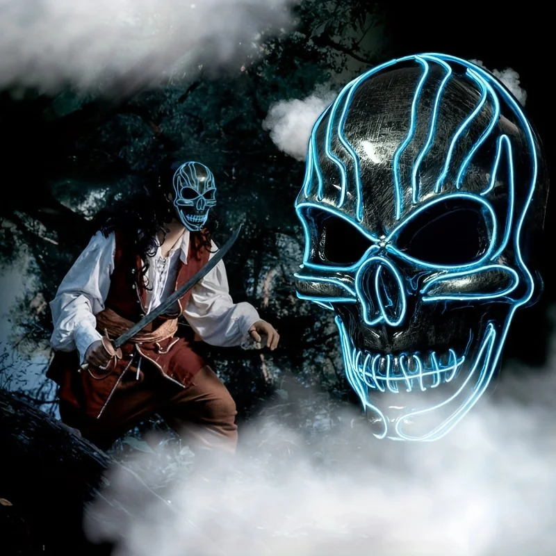 Halloween Cosplay Raves and Parties El Wire  LED Skull Full Face Mask