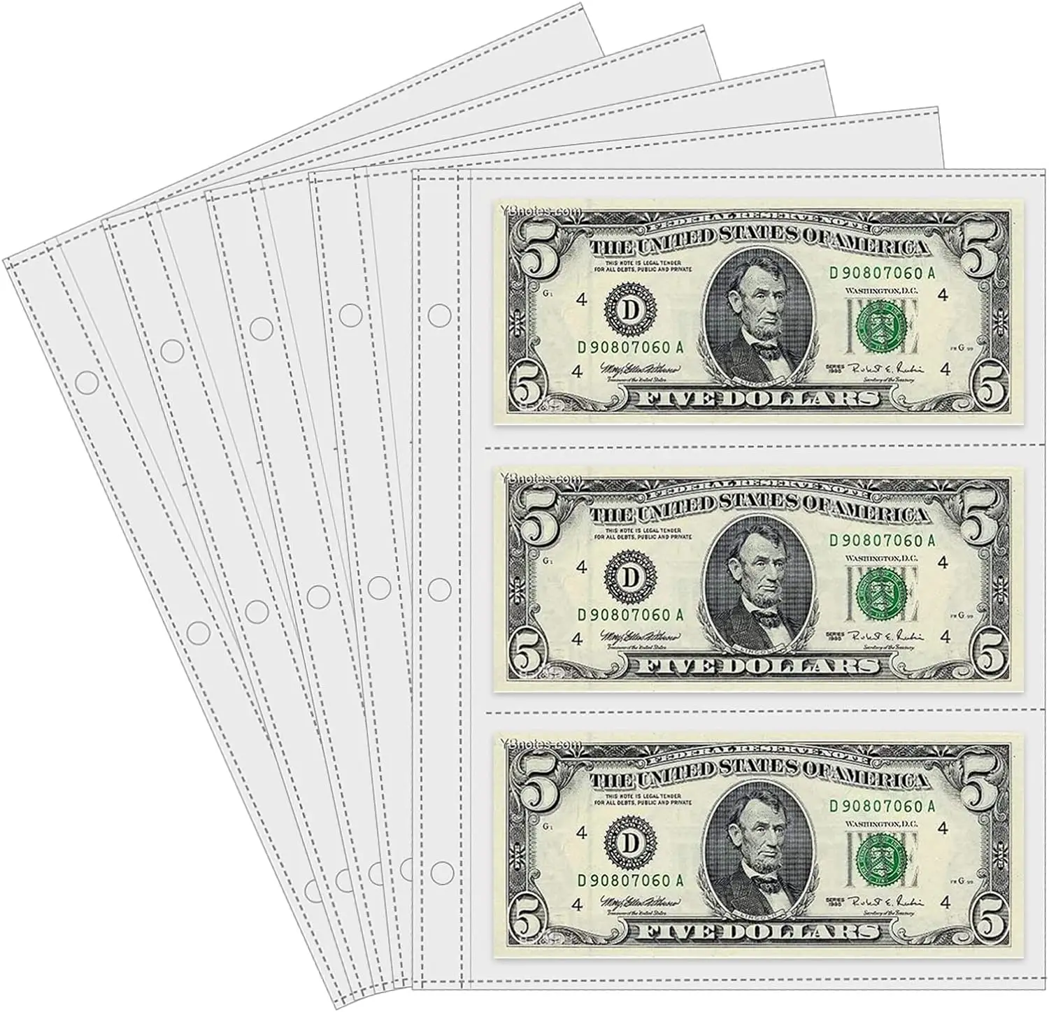 Clear PP Page Banknote Sleeves 3 Pockets Side Loading Paper Dollar Bill Money Holder pages Protector