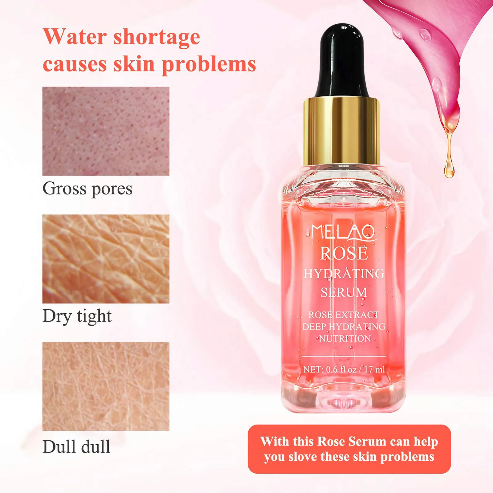 essential extract petals 100% pure 15ml with gold serum  bottle hot selling best 3 in 1anti aging pink rose natural face serum