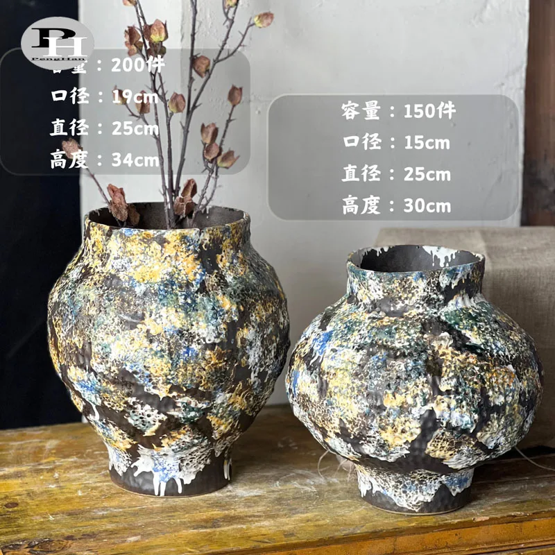 Hand painted unique cheap wholesale home decor modern ceramic pot matte black decorative pottery vase