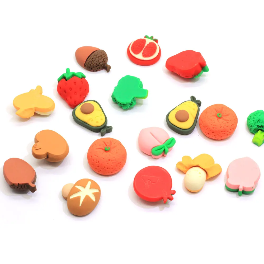 Various Vegetable Fruit Shaped Resin Cabochon Flatback Beads 100pcs/bag For Handmade Craft Decor Beads Charms