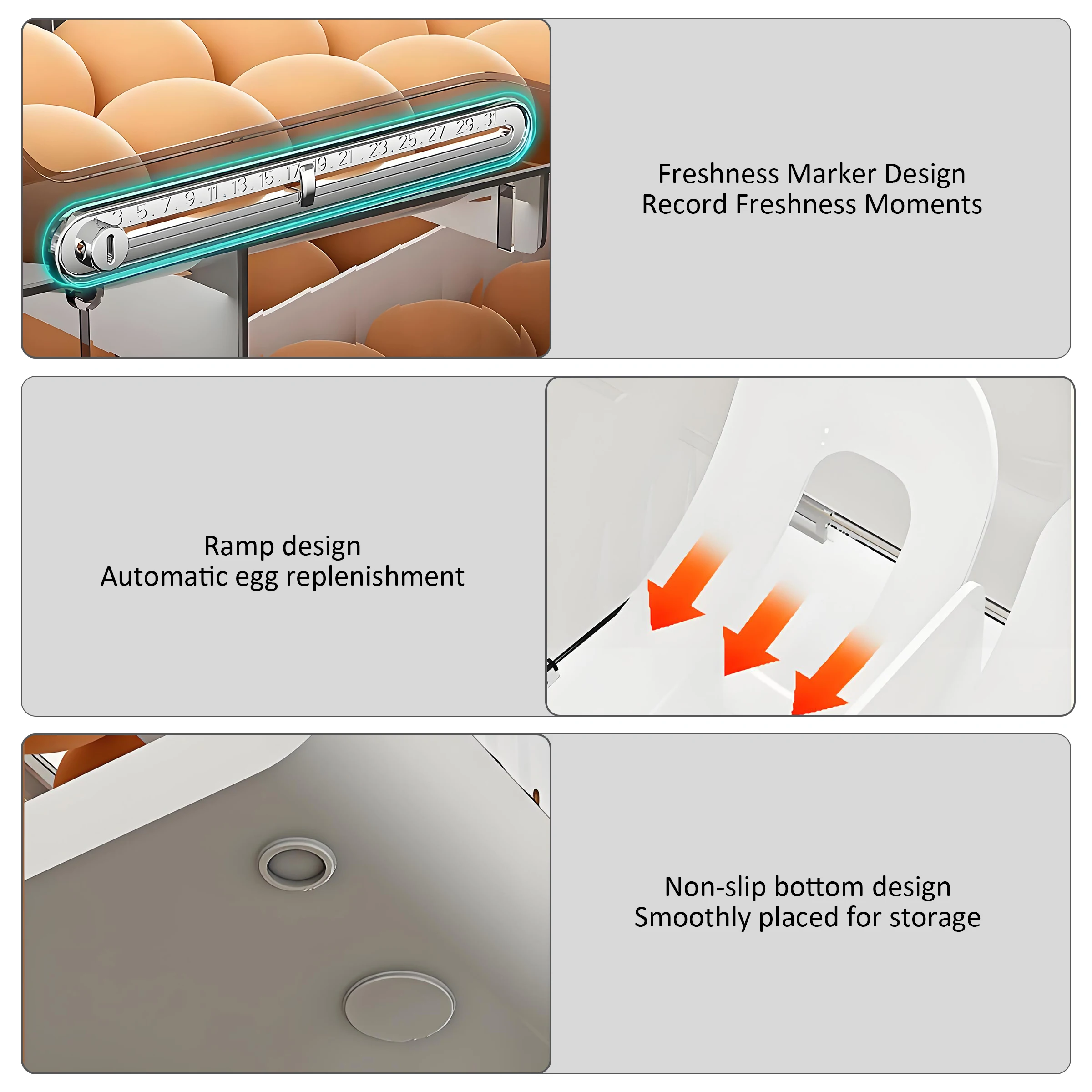 2 Tier Egg Dispenser for Refrigerator Roll Down 30 Eggs Holder Storage Box Containers
