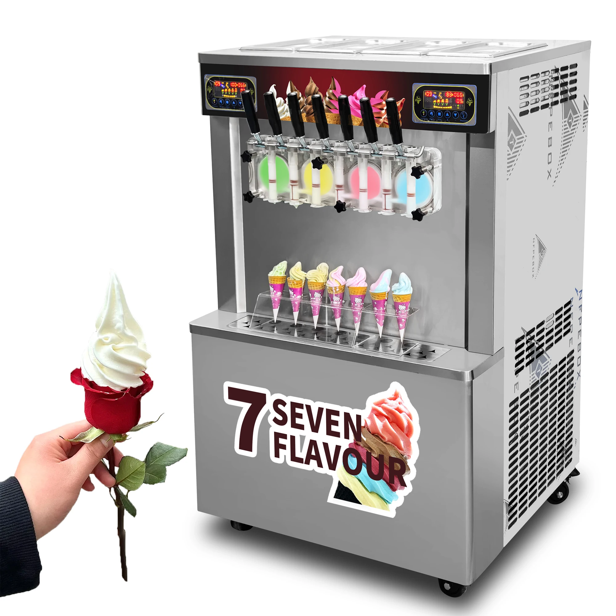 7 Flavors Soft Ice Cream Machine Ice Cream Snack Equipment For Business Frozen Yogurt/Soft Serve Brazil Ice Cream Machine