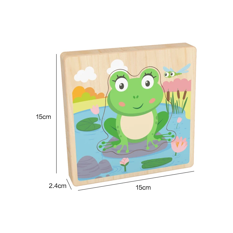Kids Montessori Wooden Puzzle Jigsaw Toy Hand Grab Board Baby Learning Educational Toys Carton Animal 3d Layers Puzzles