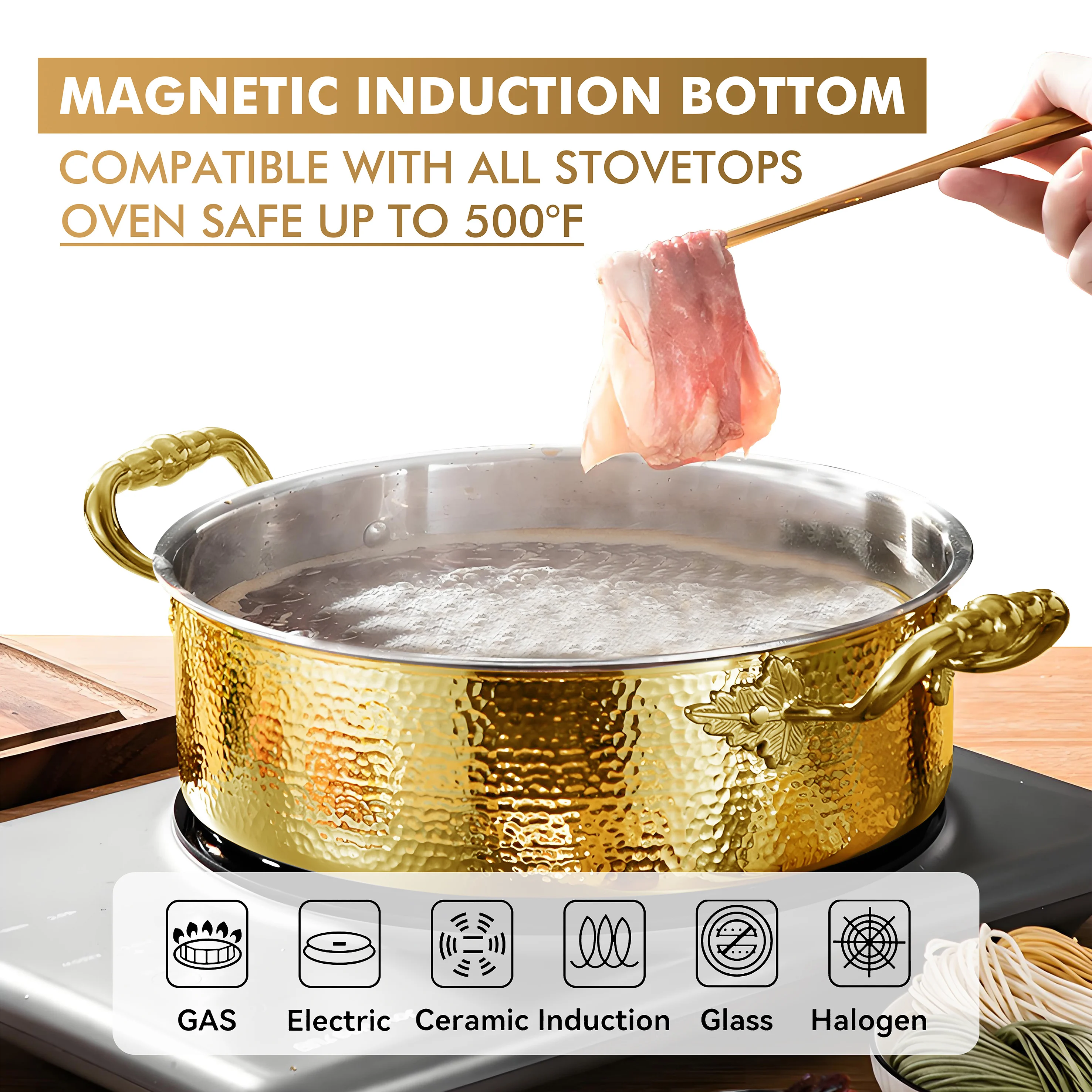 YIYIAN Modern Kitchenware Luxury Stainless Steel 304 Hot Pot 3 Layers Steel Cooking Pot Kitchen Cookware Set with Metal Lid