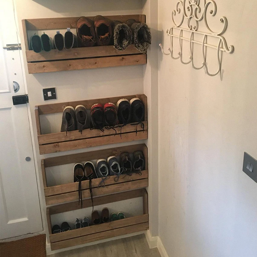 Cabinet Wood Wall Shoe Rack Europe Design Home Furniture Mounted Shoes Holder