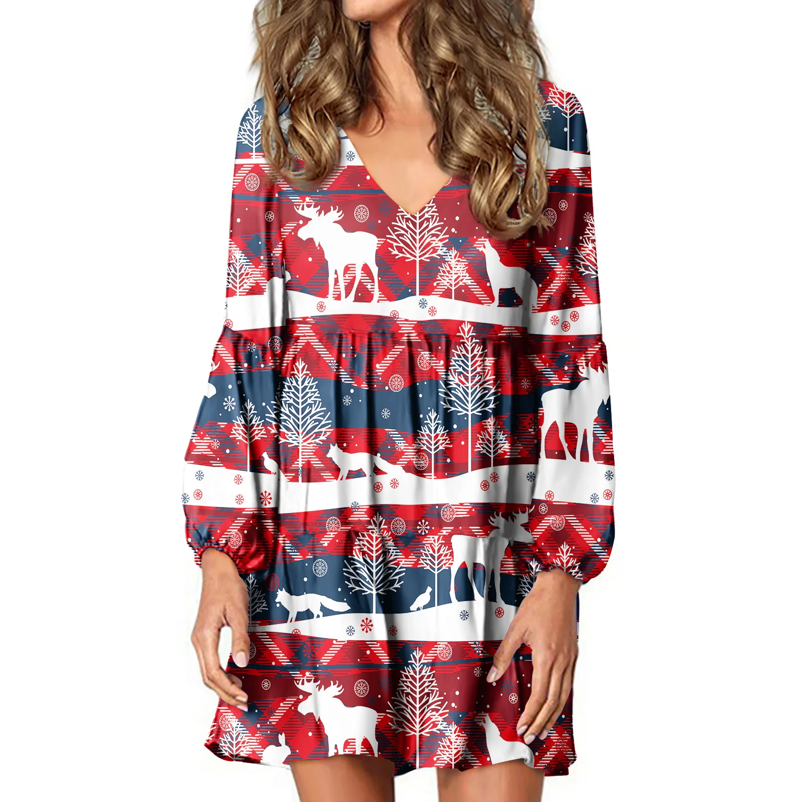 
Christmas Suitable Polynesian Women Dress Lantern Sleeve Hawaiian/Polynesian Style Tonga Beauty Flower Print Knee-length Dress 