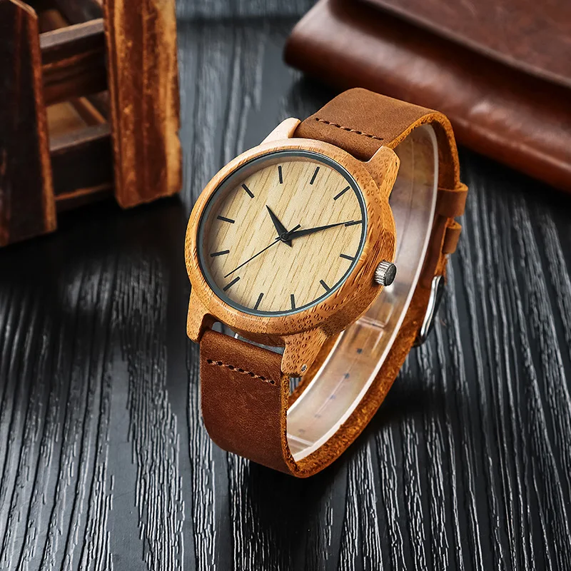 SIHAIXIN Timepieces Wooden Watch Men Made in China erkek saat Luxury Bamboo Wood Man Watches Leather Quartz Male Clock For Gift