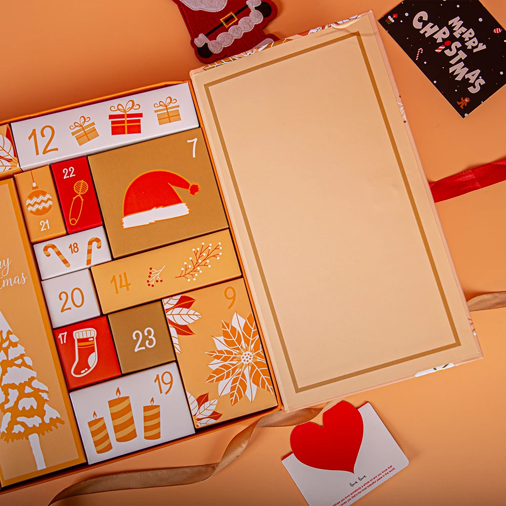 Christmas Advent Calendar Gift Rigid Cardboard Blind Box Candy Chocolate Packaging Boxes with 24 Gift Box Set