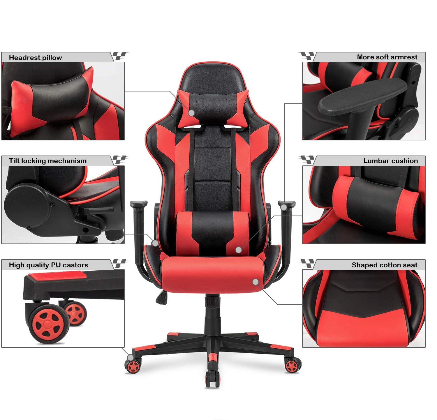 Gaming Chair 2022 Cheap Leather Fabric Pillow Reclining White PC Gamer Racing Style Office Computer Racing Chair with Wheels