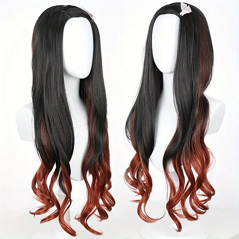 Demon Slayer Anime Cosplay Wig Ombre Long Wavy Hair Wigs Synthetic Hair Replacement Wigs For Cosplay Party Costume Theme Party