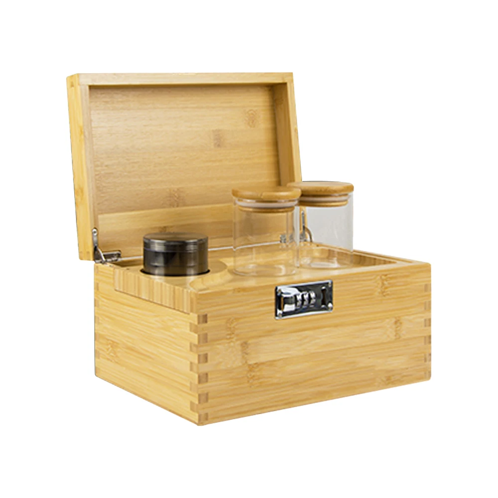 pine wood tobacco herb card magnet rolling tray combo kit extra large stash box dividers grinder smell combination lock