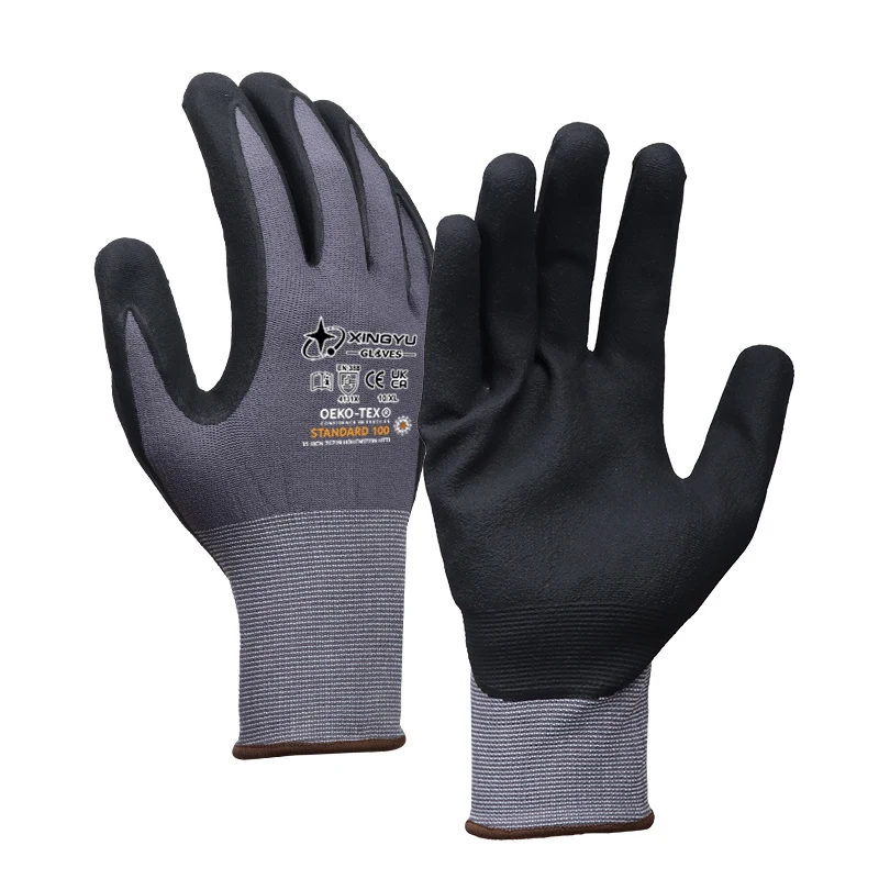 XINGYU Factory Wholesale safety nitrile fully coated working gloves 15g micro-foam nitrile coated gloves