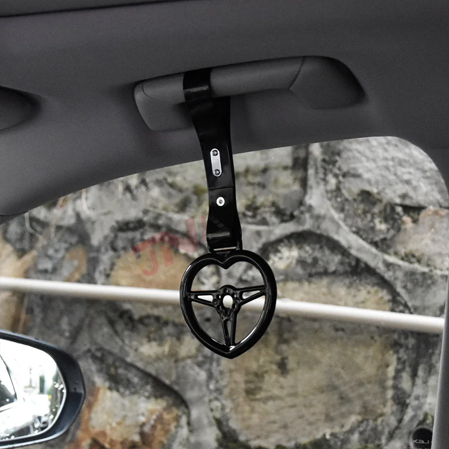 Car Accessories Interior JDM Tsurikawa Ring Pink/Black Heart Hand Handle Strap Universal