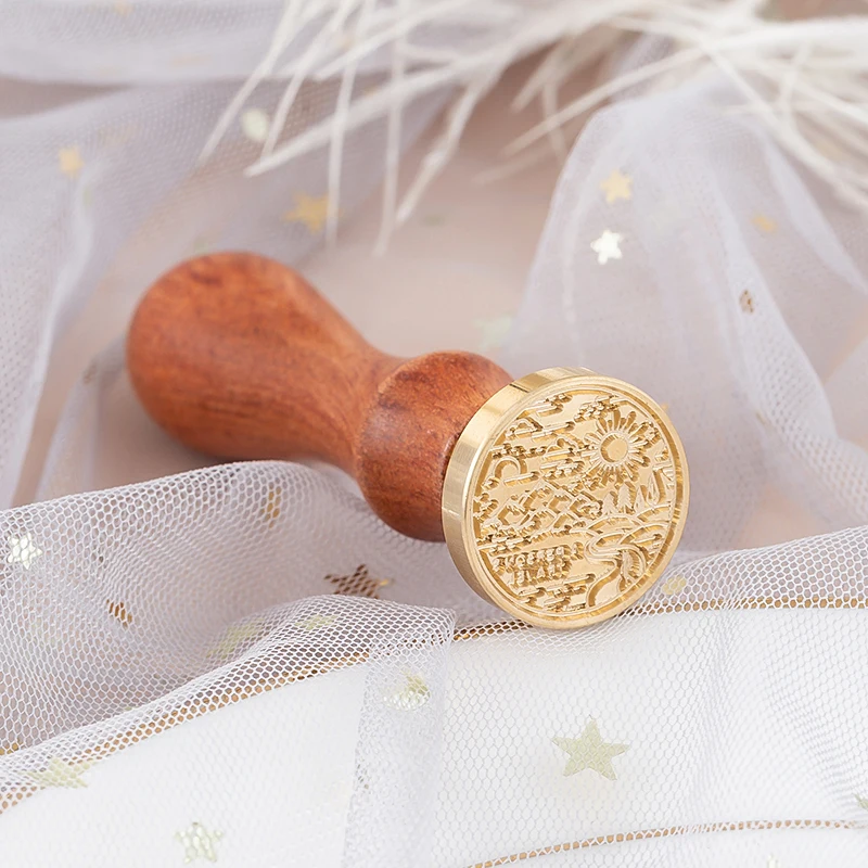 2.5cm Embossed Wax Seal Stamp with Wooden 2pc/set Handle Vintage Sealing Head Balloon Cards Envelopes Scrapbooking Supplies