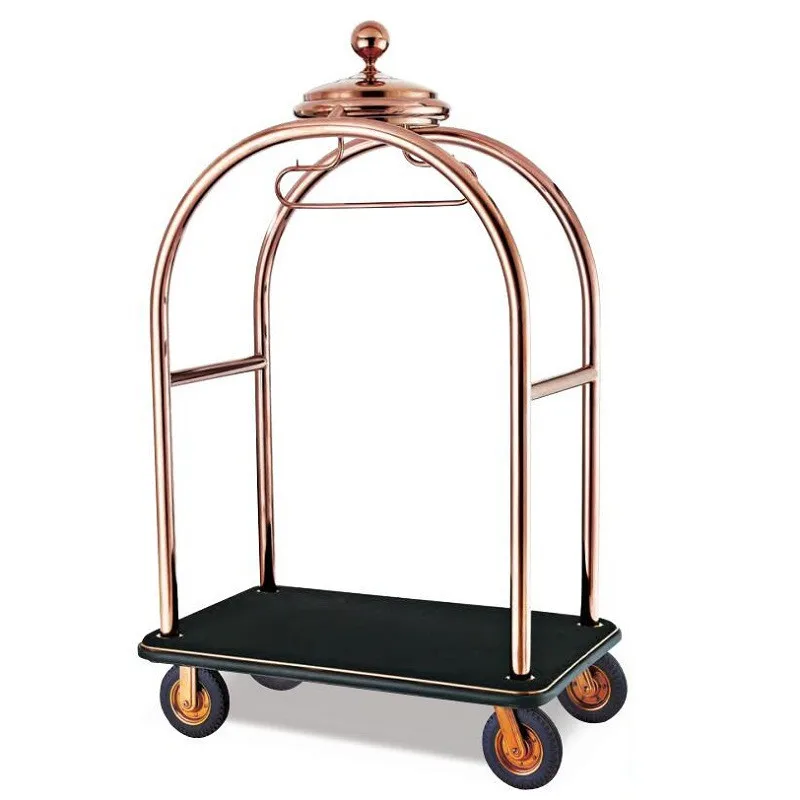 5 Star Hotel Custom Stainless Steel Crown Luggage Cart Birdcage Trolley