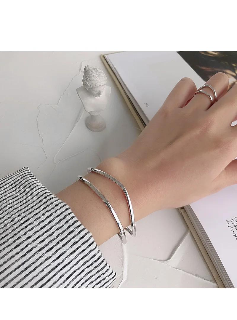  Hot Sale Vintage 925 Sterling Silver Personalised Cuff Bangle 18K Gold Plated bracelet Fashion Jewelry