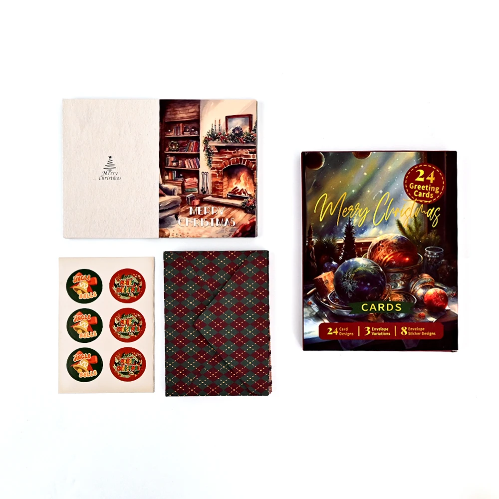 Custom Design Colorful Writable Christmas Greeting Gift Cards Thank You Cards Set with Envelopes and Stickers