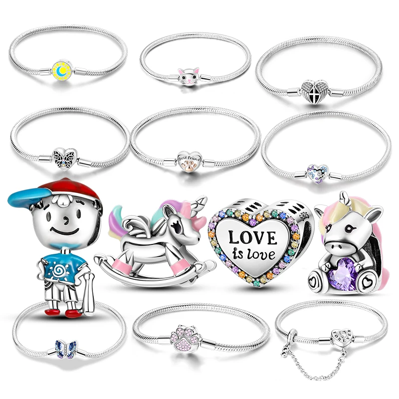 Custom Pulseiras Armband 925 Sterling Silver Snake Chain Bracelet Heart Beads Charms Bracelet For Pan Bracelet Thailand Bileklik