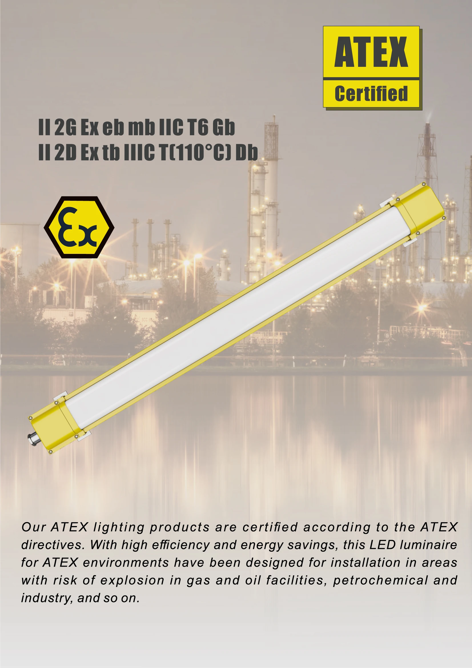 Atex-стойкое светодиодное освещение подземное антибликовое Взрывобезопасное для АЗС с Ip65