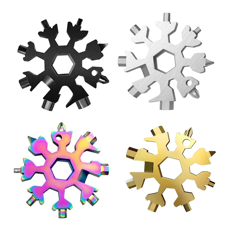 18 in 1 Snowflake Multi Tool,Screwdriver Spanner and Bottle Opener etc Adventure Tool for Outdoor Travel Camping with Keychain
