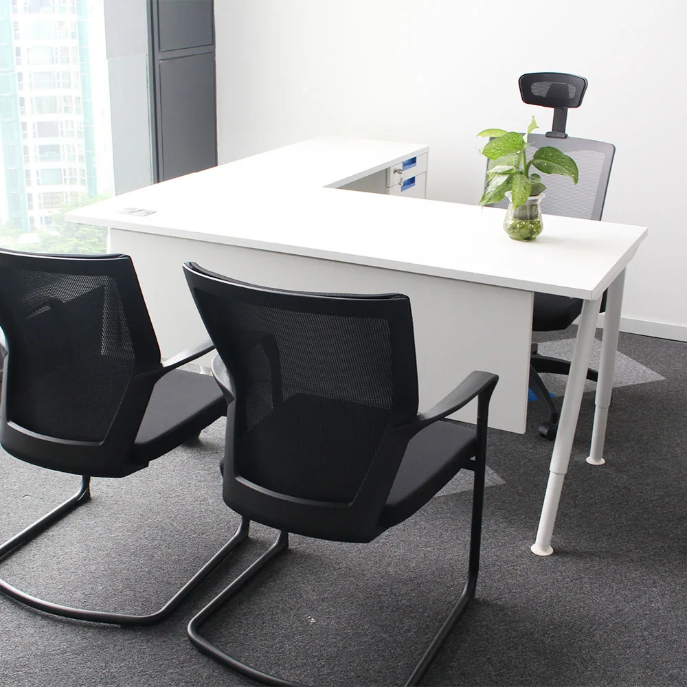 Лидер продаж, хорошая цена, современный однотонный деревянный белый письменный стол L-образной формы для руководителя, стол для руководителя директора