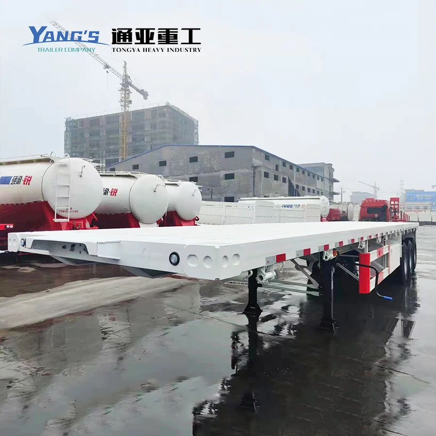 China Manufacturer 3 Axle 40ft 50 Ton Flatbe 20ft 60ft 50ft Container Semi-Trailer Truck Trailers Flatbed Trailer For Vehicle
