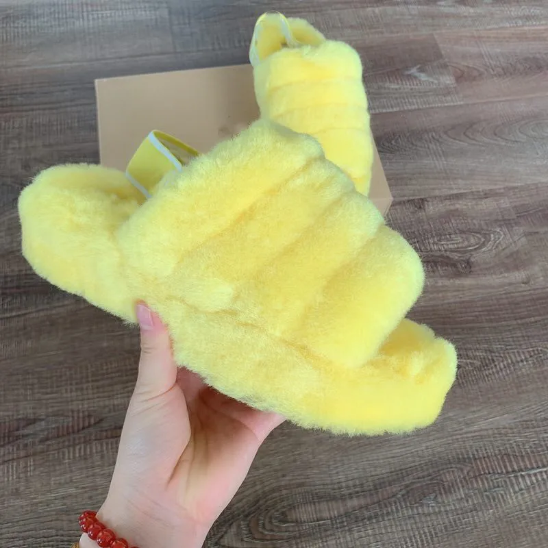 2020 wholesale lady Luxury Colorful Winter Warm Sheepskin Fur Slides for Women House Indoor Slippers Slides