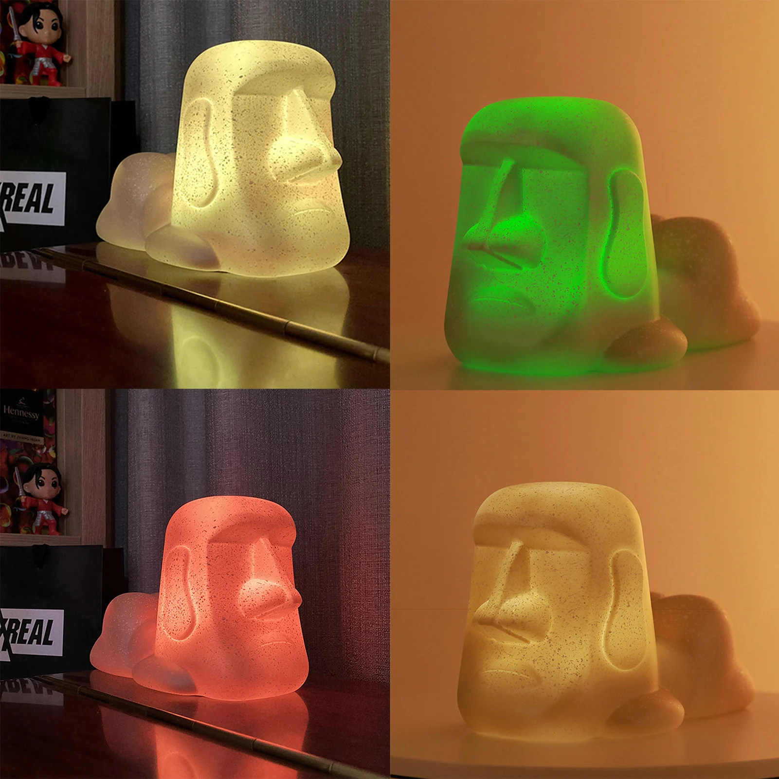Creative Easter Island Moai Stone Mobile Phone Holder Unique Night Light Color Changing Home Office Desk Desktop Art Home Decor