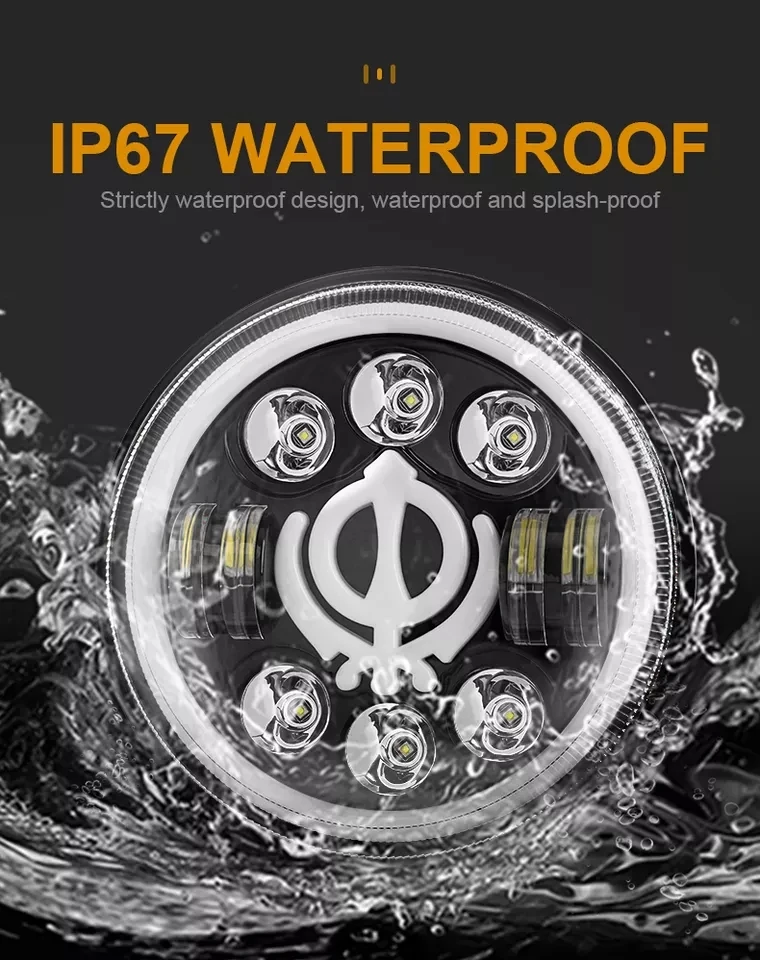 9-32VDC 7 Inch High Power 65W LED Headlight Hi-Lo Beam DRL With Petal Shape Halo Angel Eyes For 4x4 Jeeps SUV