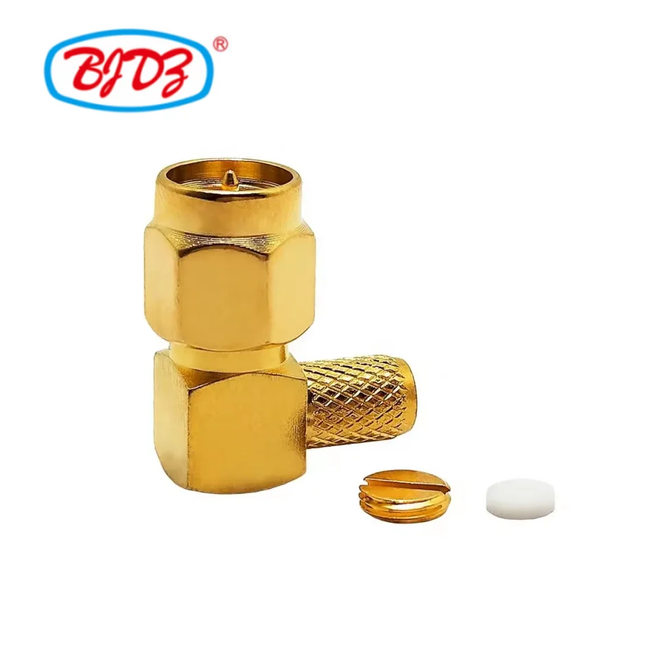 Factory supply SMA Male Plug 90 degree right angle for H-155 H155 LMR240 RG59 RG8X 4D-FB RF Coax Coaxial connectors in stock