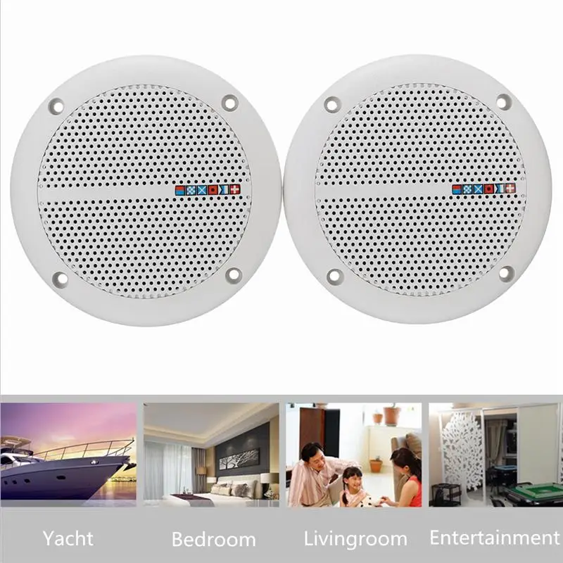 1 Pair Of Waterproof 25W Full Range Marine Boat Ceiling Wall Speakers Lawn Garden Bathroom Waterproof Passive Speakers SUMWEE
