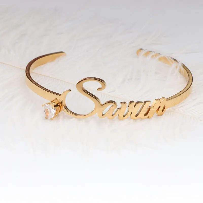 Customized name with diamond gold bracelet bracelet, adjustable opening bracelet