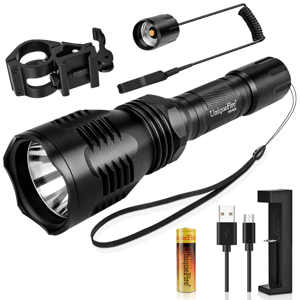 UniqueFire Newest 10W Green Light Powerful 1200Lm Tactical Night Rechargeable 18650 Waterproof IPX7 Lantern Hunting Flashlight
