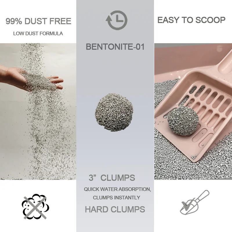 Best Premium Easy Clean Cat Sand Source Factory Supplies Multi Fragrance Custom 1-3 mm Mineral Round Bentonite Cat Litter